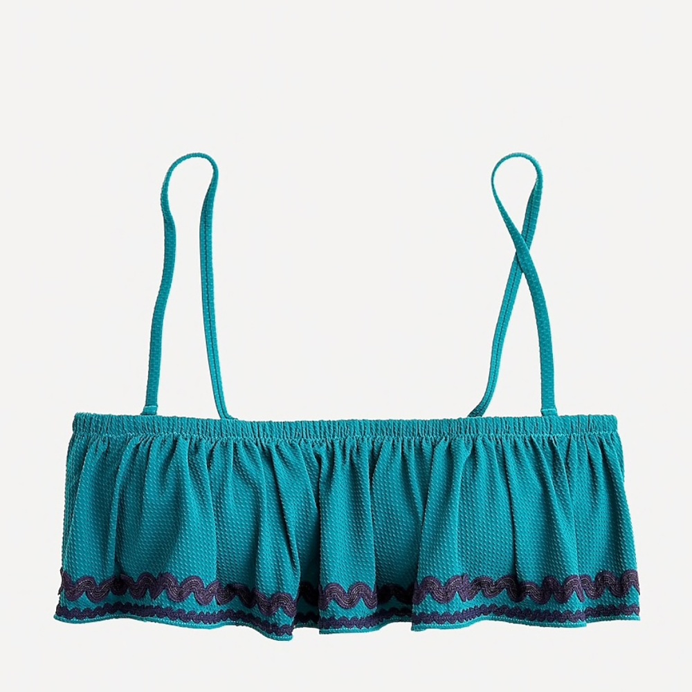 J Crew Bandeau Ruffle Bikini Top Preppy Classic Rickrack Jade XL